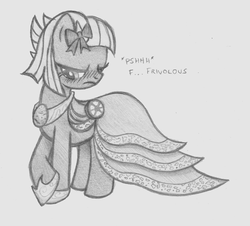 Size: 654x590 | Tagged: safe, artist:lockerobster, limestone pie, g4, blushing, clothes, cute, dress, female, gala dress, grayscale, hair bow, holder's boulder, limabetes, lime, monochrome, solo