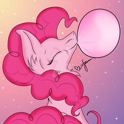 Size: 1024x1024 | Tagged: safe, artist:pvrii, pinkie pie, g4, bubblegum, female, food, gum, solo, watermark