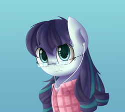 Size: 1033x920 | Tagged: safe, artist:vanillaghosties, coloratura, g4, clothes, female, glasses, headphones, shirt, simple background, solo