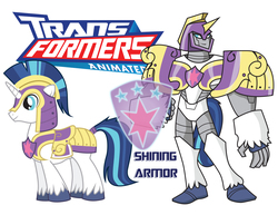 Size: 11000x8500 | Tagged: safe, artist:inspectornills, shining armor, robot, g4, absurd resolution, crossover, male, shield, solo, transformares, transformerfied, transformers, transformers animated