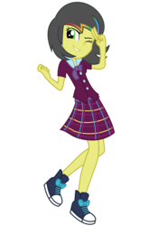 Size: 3500x5000 | Tagged: dead source, safe, artist:razethebeast, oc, oc only, oc:pauly sentry, equestria girls, g4, absurd resolution, clothes, converse, crystal prep academy, crystal prep academy uniform, crystal prep shadowbolts, equestria girls-ified, one eye closed, raised leg, school uniform, shoes, simple background, skirt, sneakers, solo, transparent background, wink