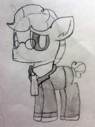 Size: 720x960 | Tagged: safe, artist:thefanficfanpony, svengallop, pony, g4, clothes, cute, glasses, male, monochrome, necktie, sketch, solo, stallion, suit, traditional art