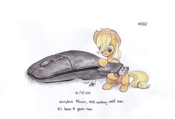 Size: 2480x1688 | Tagged: safe, artist:digiral, applejack, g4, female, micro, simple background, solo, traditional art, wireless mouse