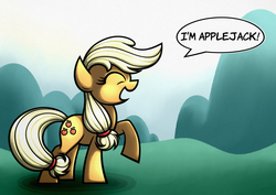 Size: 1754x1240 | Tagged: safe, artist:rambopvp, applejack, g4, eyes closed, female, raised hoof, solo