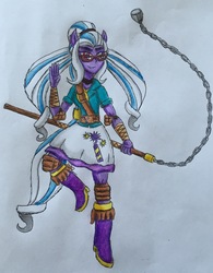 Size: 2040x2615 | Tagged: safe, artist:bozzerkazooers, sugarcoat, equestria girls, g4, chigiriki, female, flail, high res, ponied up, solo, traditional art, weapon