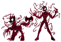 Size: 3557x2480 | Tagged: safe, artist:edcom02, artist:jmkplover, axe, carnage, claws, cletus kasady, crossover, high res, male, marvel, ponified, simple background, spider-man, symbiote, symbiote pony, tendrils, transparent background, weapon