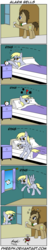 Size: 515x2700 | Tagged: safe, artist:pheeph, derpy hooves, doctor whooves, time turner, pegasus, pony, g4, alarm clock, bed, comic, doorbell, female, mare, old master q, parody, sleeping