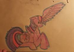 Size: 960x675 | Tagged: safe, artist:blackflamepegasus, twilight sparkle, alicorn, pony, g4, alicron, female, reverse alicorn, solo, traditional art, twilight sparkle (alicorn), unamused, what has science done