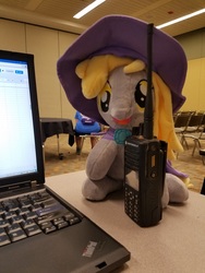Size: 1536x2048 | Tagged: artist needed, safe, derpy hooves, pegasus, pony, bronycon, bronycon 2016, computer, cute, derpabetes, derpy hooves tech support, female, google chrome, hnnng, irl, laptop computer, lenovo, mare, motorola, photo, plush derpy, plushie, radio, security, spreadsheet, thinkpad, trixie's cape, trixie's hat, walkie talkie, windows, windows 7
