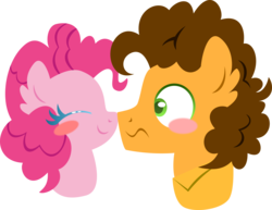 Size: 3489x2693 | Tagged: dead source, safe, artist:shabrina025, cheese sandwich, pinkie pie, earth pony, pony, g4, blushing, duo, eyes closed, female, high res, male, mare, ship:cheesepie, shipping, simple background, stallion, straight, transparent background