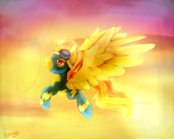 Size: 2500x2000 | Tagged: safe, artist:jazzerix, spitfire, g4, clothes, female, flying, high res, solo, wonderbolts uniform