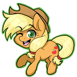 Size: 1280x1281 | Tagged: safe, artist:twisted-sketch, applejack, g4, female, one eye closed, raised hoof, smiling, solo, wink