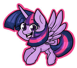 Size: 1280x1134 | Tagged: safe, artist:twisted-sketch, twilight sparkle, alicorn, pony, g4, female, open mouth, simple background, smiling, solo, spread wings, twilight sparkle (alicorn)