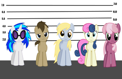 Size: 1138x742 | Tagged: safe, artist:metalgriffen69, artist:mylittleprimo, bon bon, cheerilee, derpy hooves, dj pon-3, doctor whooves, sweetie drops, time turner, vinyl scratch, earth pony, pegasus, pony, unicorn, g4, female, male, mare, size chart, size comparison, stallion, the usual suspects