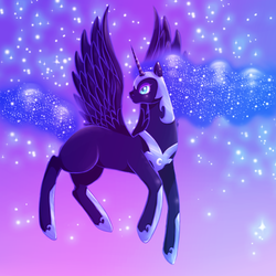 Size: 1024x1024 | Tagged: safe, artist:himekamome, nightmare moon, alicorn, pony, g4, dreamscape, female, flying, solo