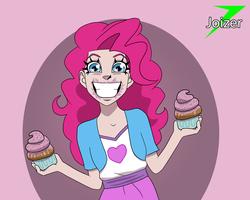 Size: 3497x2791 | Tagged: safe, artist:joizer, pinkie pie, equestria girls, g4, cupcake, female, food, high res, solo
