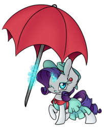 Size: 3002x3672 | Tagged: safe, artist:cutepencilcase, rarity, g4, clothes, dress, ear piercing, earring, female, high res, jewelry, magic, one eye closed, piercing, raised hoof, simple background, solo, transparent background, umbrella