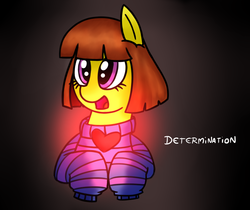 Size: 1178x989 | Tagged: dead source, safe, artist:radek1212, pony, clothes, determination, female, frisk, heart, mare, ponified, solo, undertale