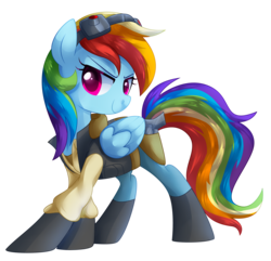 Size: 2494x2405 | Tagged: safe, artist:xnightmelody, rainbow dash, pegasus, pony, g4, action pose, boots, clothes, female, goggles, high res, night vision goggles, simple background, smuggler, solo, transparent background