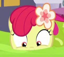 Size: 245x219 | Tagged: safe, apple bloom, smooze, g4, make new friends but keep discord, clothes, dress, gala dress, peril, scared