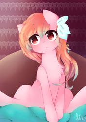 Size: 2507x3541 | Tagged: safe, artist:rine266, oc, oc only, chest fluff, female, high res, sitting, solo, spread legs, spreading