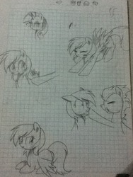 Size: 720x960 | Tagged: safe, artist:darkynez, rainbow dash, rarity, soarin', pony, g4, boop, cute, female, graph paper, lined paper, male, ship:soarindash, shipping, straight, traditional art