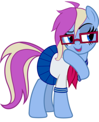 Size: 4055x5000 | Tagged: safe, oc, oc only, oc:eve scintilla, pony, absurd resolution, clothes, crossover, glasses, grin, info-chan, sailor uniform, school uniform, simple background, smiling, solo, transparent background, uniform, vector, yandere simulator