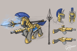 Size: 1800x1200 | Tagged: safe, artist:cyrilunicorn, pony, armor, gun, royal guard, sketch, spear, weapon