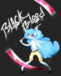 Size: 2500x3118 | Tagged: safe, artist:va1ly, oc, oc only, oc:curly mane, anthro, high res, insanity, scythe, solo