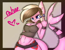 Size: 3000x2300 | Tagged: safe, artist:ashee, oc, oc only, oc:ashee, original species, shark pony, anthro, belly button, breasts, cleavage, clothes, female, high res, middle finger, midriff, panties, shorts, tank top, thong, underwear