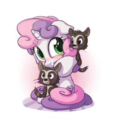 Size: 1100x1200 | Tagged: safe, artist:bobdude0, sweetie belle, pony, raccoon, unicorn, g4, blushing, cute, diasweetes, female, filly