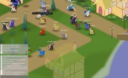 Size: 1218x745 | Tagged: safe, oc, oc only, earth pony, pegasus, pony, unicorn, fanatsors' online pony game, game, park, standing, town, tree, trotting