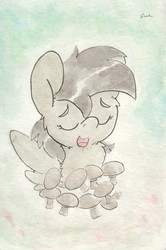 Size: 688x1036 | Tagged: safe, artist:slightlyshade, daring do, g4, eyes closed, female, mushroom, open mouth, solo, traditional art