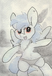 Size: 683x990 | Tagged: safe, artist:slightlyshade, nightshade, pegasus, pony, g4, bipedal, clothes, ear piercing, earring, female, gray underwear, jewelry, mare, open mouth, panties, piercing, shadowbolts, solo, traditional art, underwear