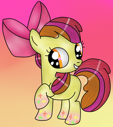 Size: 842x949 | Tagged: safe, artist:tajemniczynick, apple bloom, g4, female, rainbow power, rainbow power-ified, raised hoof, solo