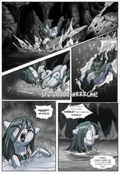 Size: 1337x1929 | Tagged: safe, artist:pencils, cloudy quartz, marble pie, earth pony, pony, comic:anon's pie adventure, g4, adult fear, cavern, comic, female, loose hair, mare, underwater, water, wet mane