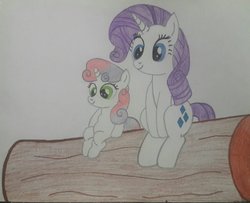 Size: 1024x830 | Tagged: safe, artist:pepepony, rarity, sweetie belle, g4, sisters, traditional art