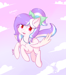 Size: 1228x1382 | Tagged: safe, artist:dsp2003, oc, oc only, oc:drawing play, pegasus, pony, cloud, female, heart, heart eyes, jewelry, necklace, open mouth, sky, solo, whoops, wingding eyes