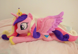 Size: 1057x726 | Tagged: safe, artist:epicrainbowcrafts, princess cadance, g4, beanie (plushie), irl, photo, plushie, prone, solo, spread wings
