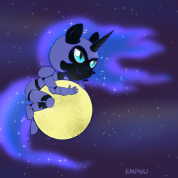 Size: 1000x1000 | Tagged: safe, artist:empyu, nightmare moon, anthro, g4, chibi, female, moon, night, solo, stars, tangible heavenly object