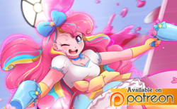 Size: 854x529 | Tagged: safe, artist:kelsea-chan, pinkie pie, human, g4, humanized, magical girl, rainbow power