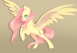 Size: 1200x830 | Tagged: safe, artist:yuyusunshine, fluttershy, g4, female, rearing, simple background, solo, spread wings