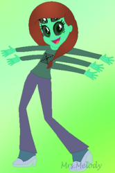 Size: 338x510 | Tagged: safe, artist:giraffer98, artist:selenaede, oc, oc only, oc:arachness, monster pony, original species, spiderpony, equestria girls, g4, base used, equestria girls-ified, female, gradient background, looking at you, multiple arms, multiple eyes, multiple limbs, open mouth, smiling, solo, wat