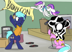 Size: 900x654 | Tagged: safe, oc, oc only, oc:blank canvas, oc:hoof beatz, oc:mane event, bronycon, brony network, bronycon mascots, hoofevent, the man they call ghost, true capitalist radio