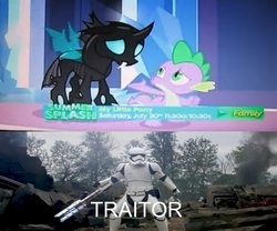 Size: 1269x1056 | Tagged: safe, spike, thorax, changeling, g4, the times they are a changeling, fn-2199, meme, spoilers for another series, star wars, star wars: the force awakens, stormtrooper, tr-8r, traitor