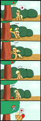 Size: 2255x6536 | Tagged: safe, artist:ciriliko, applejack, rainbow dash, g4, :3, applebucking, comic, creeper, cute, filly