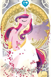 Size: 1024x1536 | Tagged: safe, artist:monsieurwilliam, princess cadance, pony, g4, clothes, dress, eyes closed, female, modern art, nouveau, rearing, solo, spread wings