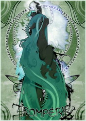 Size: 1024x1450 | Tagged: safe, artist:monsieurwilliam, queen chrysalis, changeling, changeling queen, g4, eyes closed, female, mare, modern art, nouveau, solo