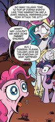 Size: 376x832 | Tagged: safe, idw, official comic, pinkie pie, princess celestia, twilight sparkle, g4, spoiler:comic, ghostbusters, stay puft marshmallow man, wat