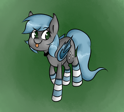 Size: 1200x1080 | Tagged: safe, artist:askriiandmii, oc, oc only, oc:star charmer, bat pony, pony, clothes, collar, cute, female, socks, solo, striped socks, thigh highs, tongue out